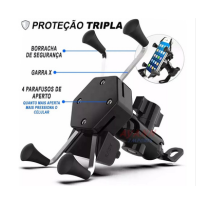 Suporte Cel P/ Motos De Alumínio Articulado Garra X C/ Usb Cor Preto